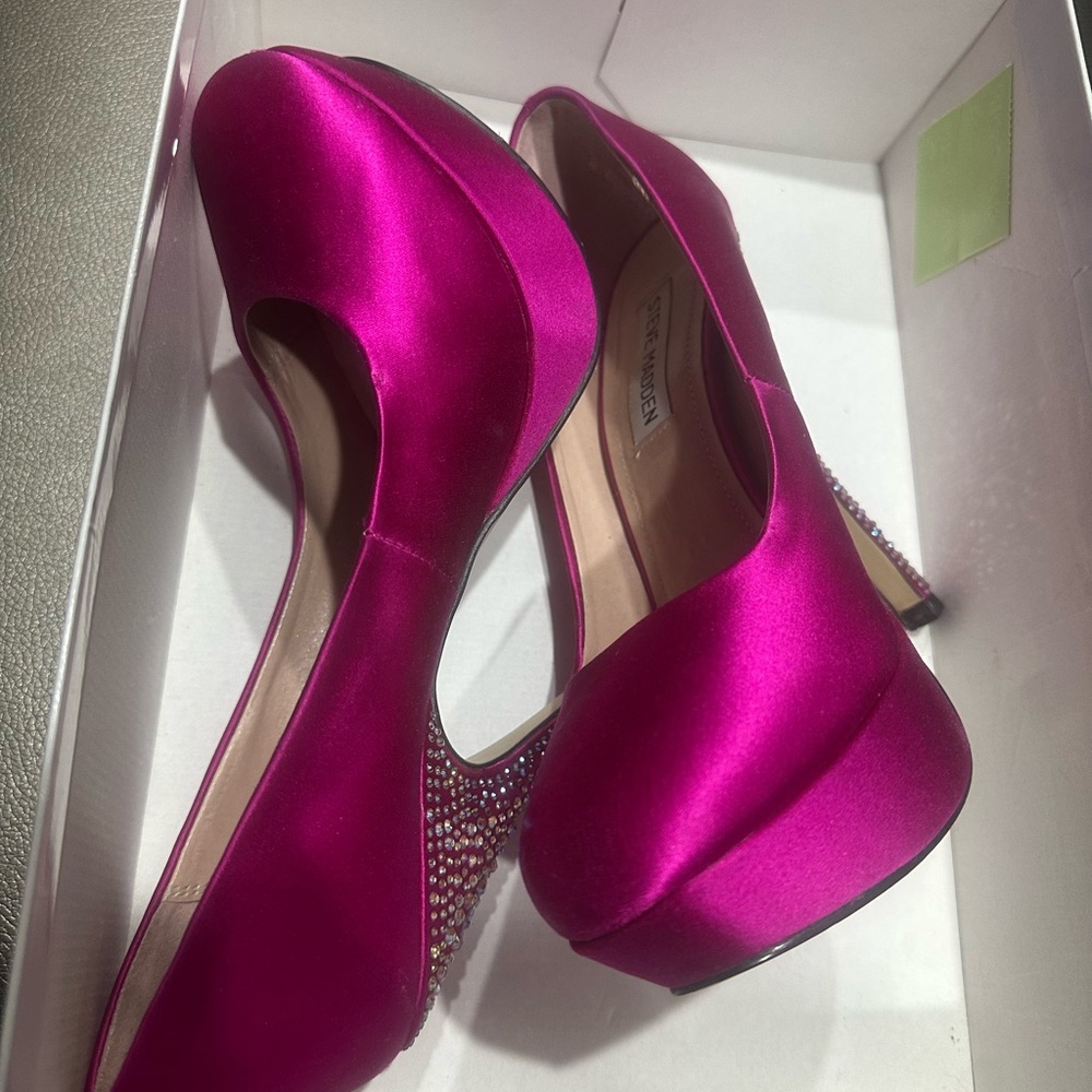 Steve Madden Rhinestone Elegant Pink Satin Heels